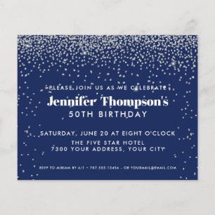 Blue Silver Confetti Glitter 50th Birthday Photo