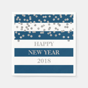 Blue Silver Confetti Happy New Year Napkins