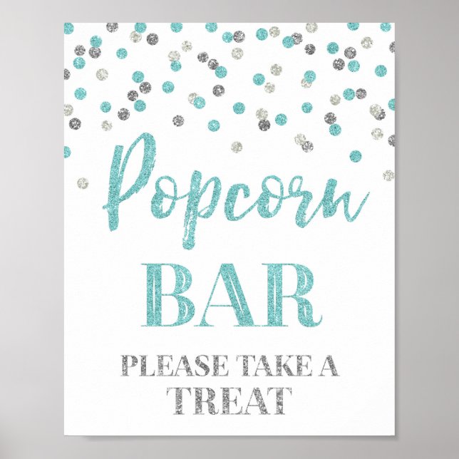 Blue Silver Confetti Popcorn Bar Sign (Front)