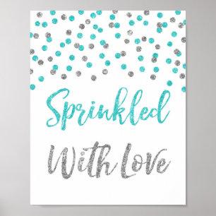 Blue Silver Confetti Sprinkled with Love Sign
