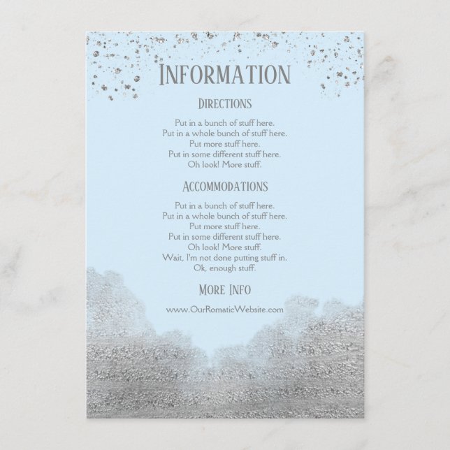 Blue Silver Confetti Wedding Information Details Enclosure Card (Front)