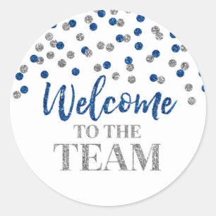 Blue Silver Confetti Welcome to the Team   Classic Round Sticker