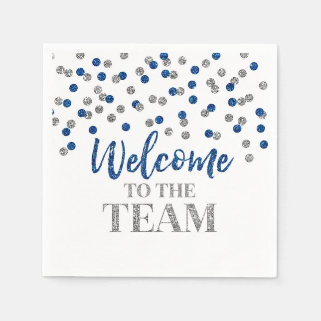 Blue Silver Confetti Welcome to the Team Napkins (Front)