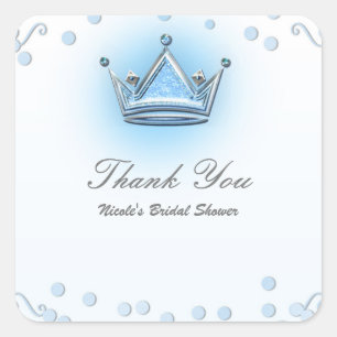 Blue & Silver Crown Party Confetti Invitation Square Sticker