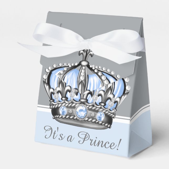 Blue Silver Crown Prince Boy Baby Shower Favour Box (Front Side)