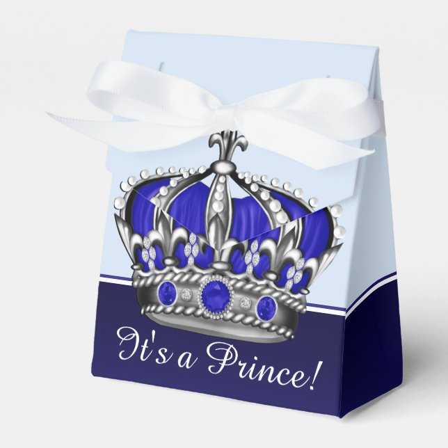 Blue Silver Crown Prince Boy Baby Shower Favour Box (Front Side)