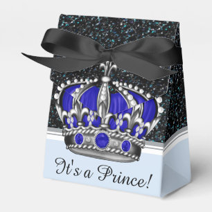 Blue Silver Crown Prince Boy Baby Shower Favour Box