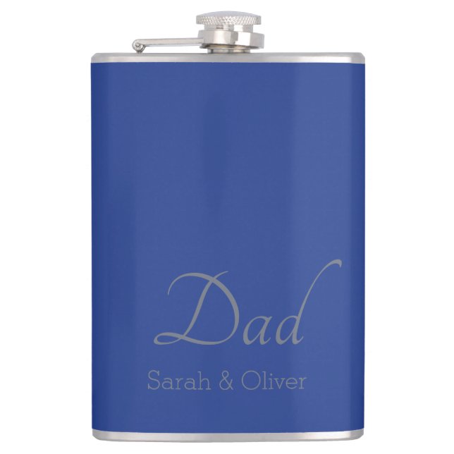Blue & Silver "Dad" Vinyl Wrapped Flask (Front)