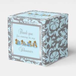 Blue & Silver Damask Teddy Bears   Baby Shower Favour Box