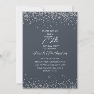 Blue Silver Diamond Glitter 75th Birthday  Invitation