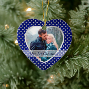 Blue Silver Diamond Pattern Newlywed Ceramic Tree Decoration