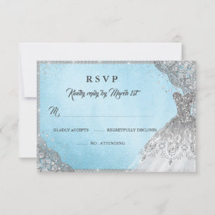 Blue Silver Diamond Sparkle Gown RSVP Card