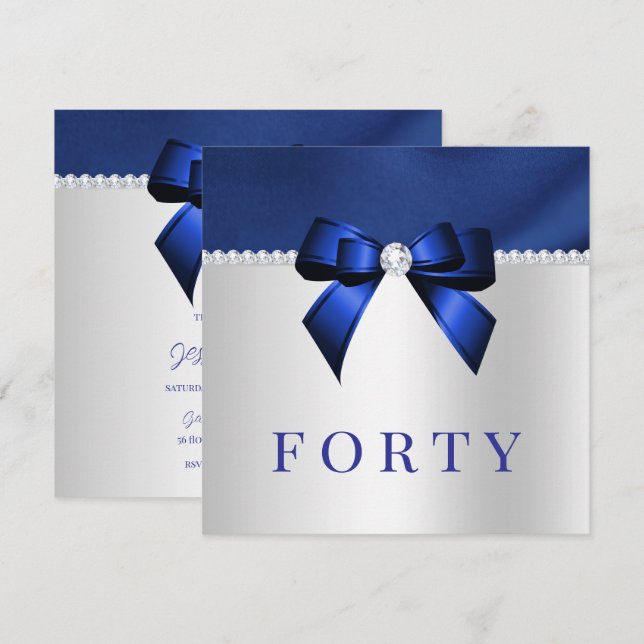 Blue, Silver & Diamonds 40th Birthday Invitation (Front/Back)