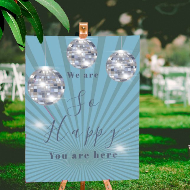 Blue Silver Disco Sun Rays Chic Wedding Welcome Poster (Creator Uploaded)