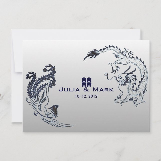 ©Blue Silver Dragon-Phoenix Chinese Wedding Invitation (Front)