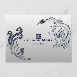 ©Blue Silver Dragon-Phoenix Chinese Wedding Invitation