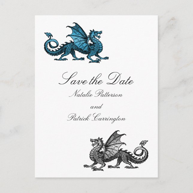 Blue Silver Dragon Save the Date Postcard (Front)