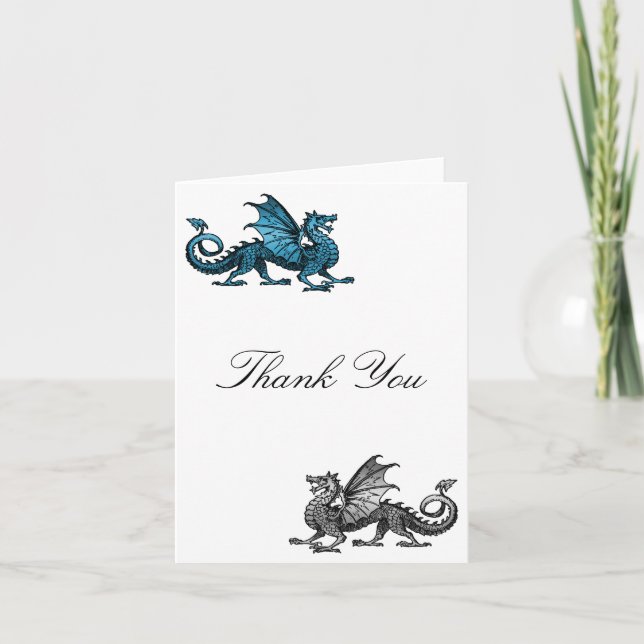 Blue Silver Dragon Thank You Card (Front)