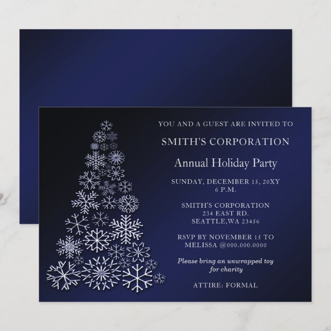 Blue Silver Festive Corporate holiday party   Invitation (Front/Back)
