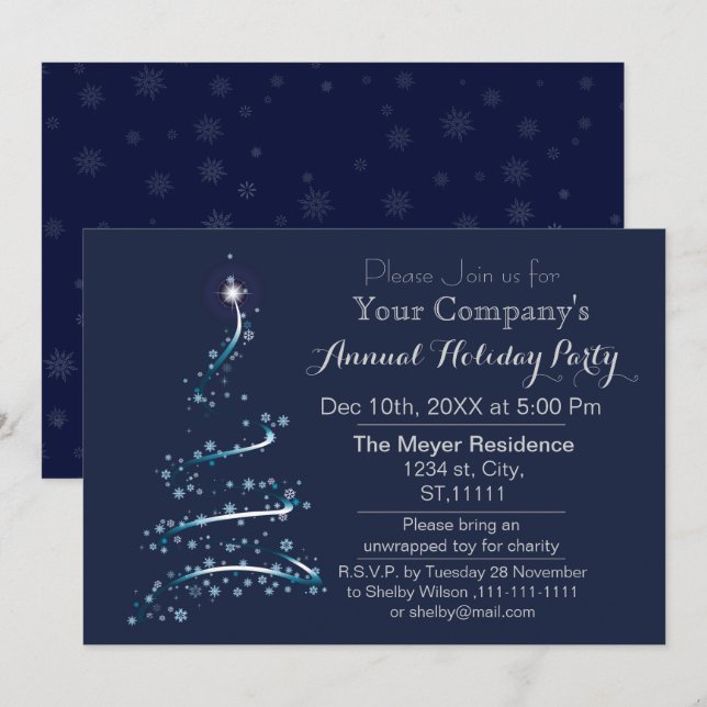 Blue Silver Festive Corporate holiday party Invitation (Front/Back)