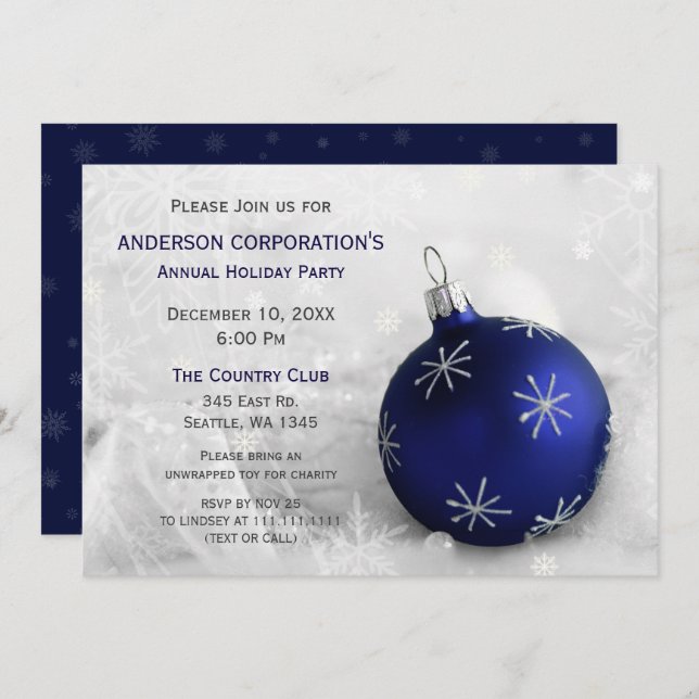 Blue Silver Festive Corporate holiday party Invite (Front/Back)