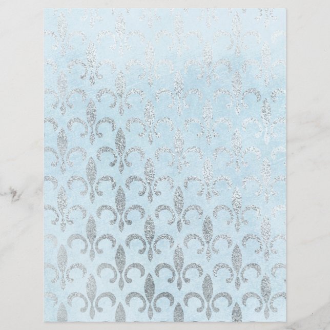 Blue & Silver Fleur de Lis Scrapbook Paper (Front)