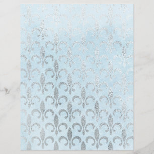 Blue & Silver Fleur de Lis Scrapbook Paper