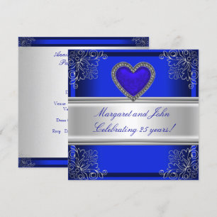 Blue Silver Floral 25th Anniversary Party Event Invitation