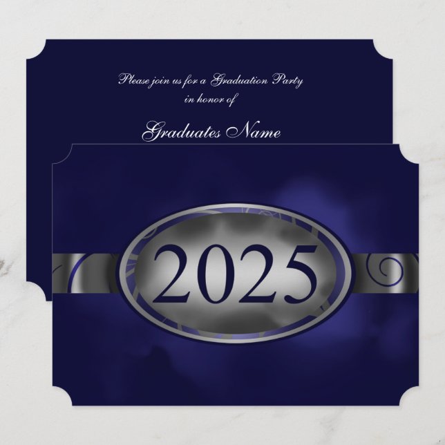 Blue & Silver Floral Button 2025 Graduation Party Invitation (Front/Back)
