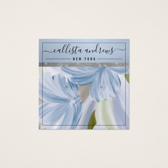 Blue Silver Floral Glitter Earring Display Card (Front)