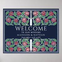 Blue Silver Floral Royal Wedding Welcome Sign