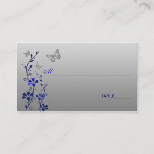 Blue, Silver Floral with Butterflies Place Cards