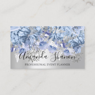 Blue Silver Flower Logo Event Planner QR Code Business Card