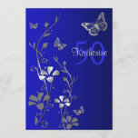 Blue, Silver Flowers & Butterflies 50th Birthday Invitation<br><div class="desc">This dramatic royal blue and silver-LOOK flowers and butterflies 50th birthday party invitation is shown here on basic paper. The text and paper choice is customisable. It would also be suitable for an anniversary, retirement, or other special event. If you require any matching items in this design, please email your...</div>