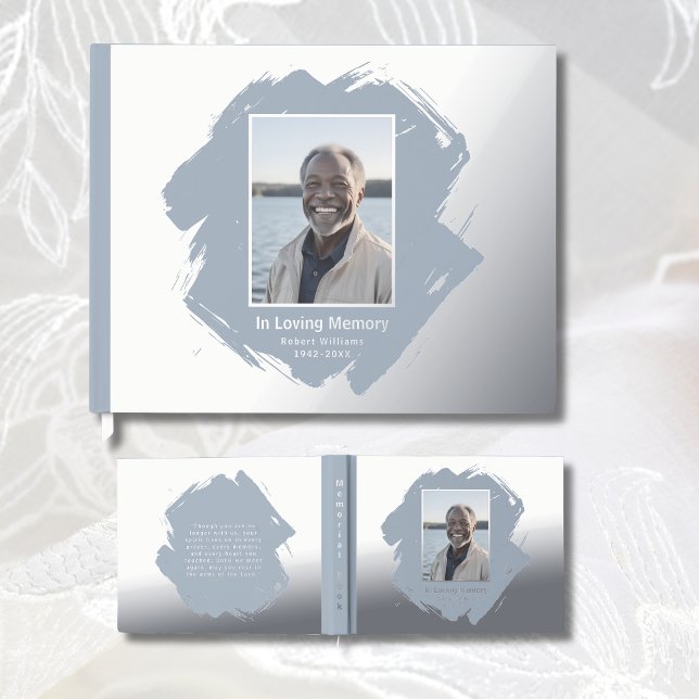 Blue Silver Foil Funeral Guest Book Photo Elegant (Creator Uploaded)