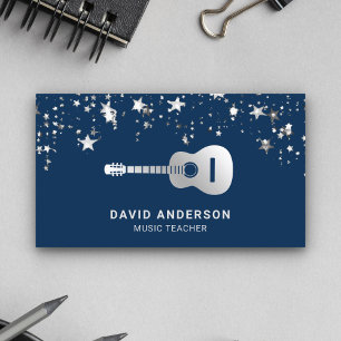 Blue Silver Foil Guitar Music Teacher Guitarist Business Card