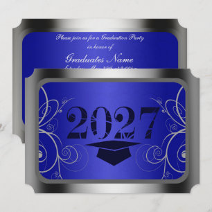 Blue & Silver Frame Graduation Party Invitation