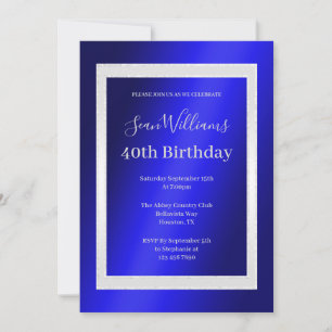 Blue & Silver Framed Men's 40th Birthday Invitation