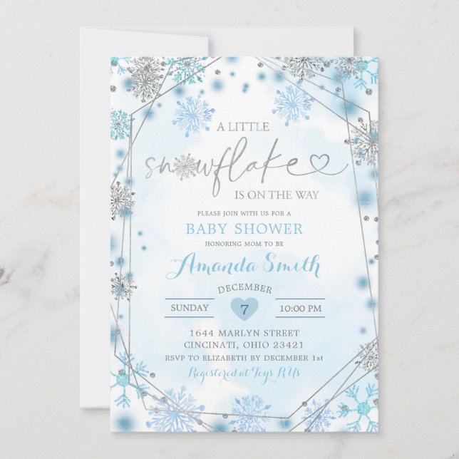 Blue & Silver Geometric Winter Baby Shower Invite5 Invitation (Front)