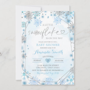 Blue & Silver Geometric Winter Baby Shower Invite5 Invitation