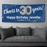 Blue Silver Glitter 30th Birthday Banner<br><div class="desc">Elegant thirtieth birthday party banner featuring a stylish blue background that can be changed to any colour,  silver sparkly glitter,  thirty silver hellium balloons,  and a modern 30th birthday celebration text template that is easy to personalise.</div>