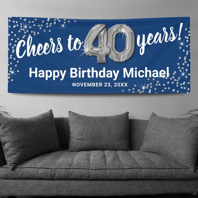 Blue Silver Glitter 40th Birthday Banner (Creator Uploaded)