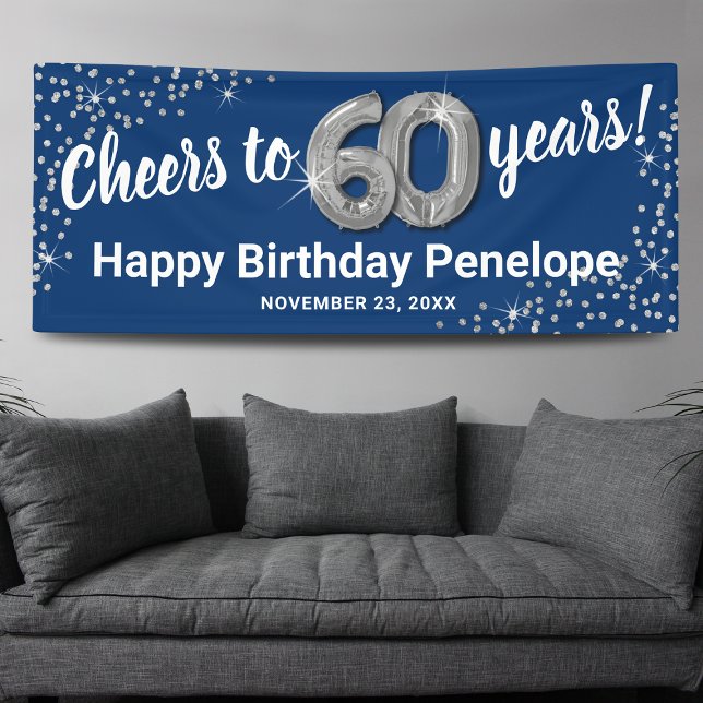 Blue Silver Glitter 60th Birthday Banner (Creator Uploaded)