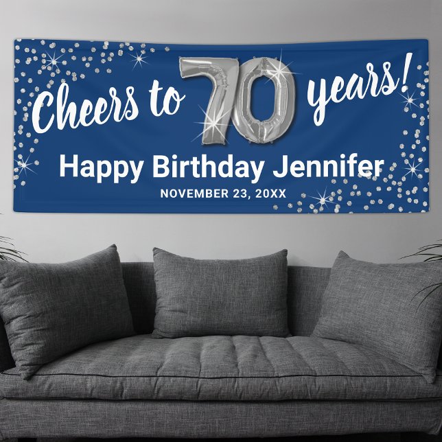 Blue Silver Glitter 70th Birthday Banner (Creator Uploaded)