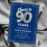 Blue Silver Glitter 90th Birthday Invitation<br><div class="desc">Elevate your milestone celebration with our elegant 90th birthday party invitations! Featuring a versatile blue background, silver sparkly glitter, ninety charming silver helium balloons, and a trendy 90th birthday text that's a breeze to personalise! Add your unique touch to this special day and let your guests anticipate a memorable event....</div>