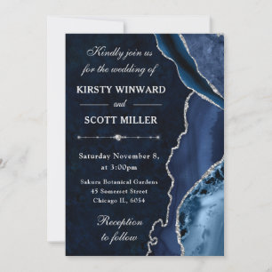 Blue & Silver Glitter Agate and marble Wedding Invitation