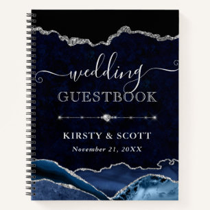 Blue & Silver Glitter Agate Wedding Guest Book