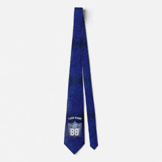 Blue & Silver Glitter Football Player Team Spirit Tie
