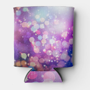 Blue Silver Glitter Lights Blur Can Cooler