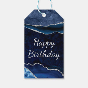 Blue & Silver Glitter Marble Agate Birthday Gift Tags